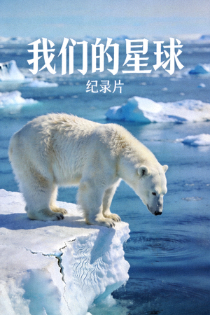 纪录片《我们的星球》自然风光海报，北极熊在冰川上